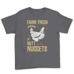 Farm Fresh Organic Butt Nuggets Chicken Nug graphic Youth Tee - Smoke Grey