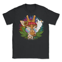 Giraffe Hippie Smoking Marijuana Hilarious Groovy Art design - Unisex T-Shirt - Black