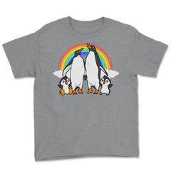 Rainbow Gay Penguin Family Cute Pride Gift graphic Youth Tee - Grey Heather