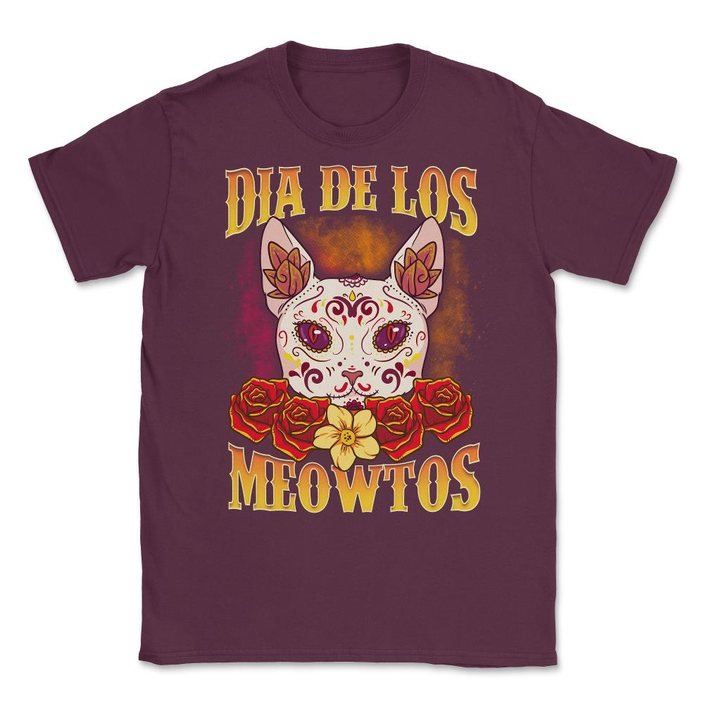Dia de los Meowtos Beautiful Halloween Cat Unisex T-Shirt - Maroon