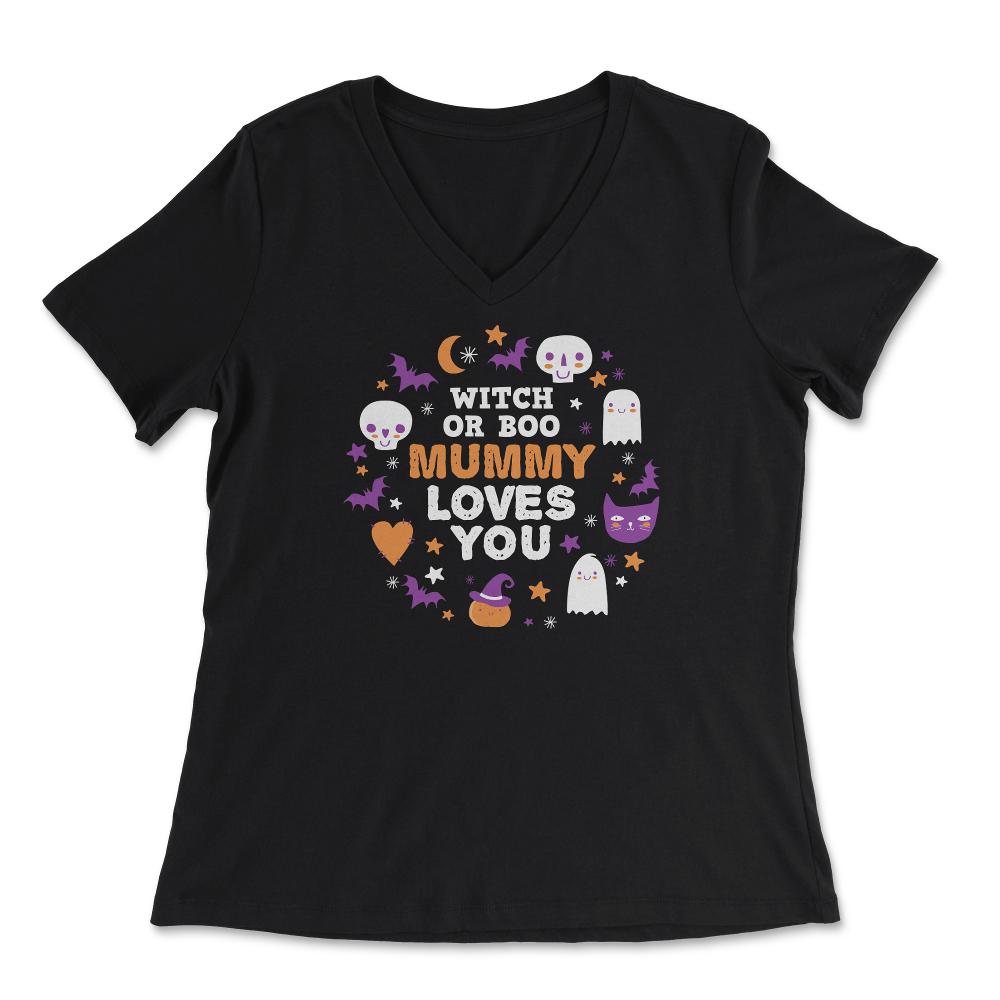 Witch or Boo Mummy Loves You Halloween Reveal design - Women's V-Neck Tee - Black