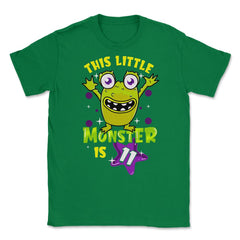 This Little Monster is Eleven Funny 11th Birthday Theme print Unisex - Green