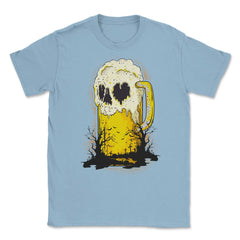 Halloween Beer Mug Skull Spooky Cemetery Humor Unisex T-Shirt - Light Blue