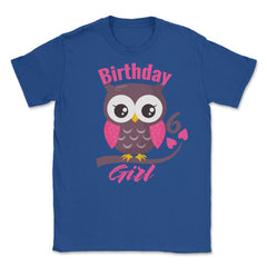Owl on a tree branch Character Funny 6th Birthday girl design Unisex - Royal Blue