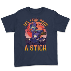 Yes, I can drive a stick Cute Anime Witch design Youth Tee - Navy