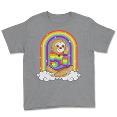 Gay Pride Rainbow Sloth Sitting on Clouds Pride Funny Gift design - Grey Heather