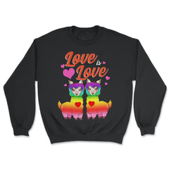 Love is Love Gay Pride Rainbow Llama Couple Funny Gift design - Unisex Sweatshirt - Black