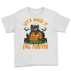 Funny & Cute Cat with Jack o Lantern Halloween Youth Tee - White